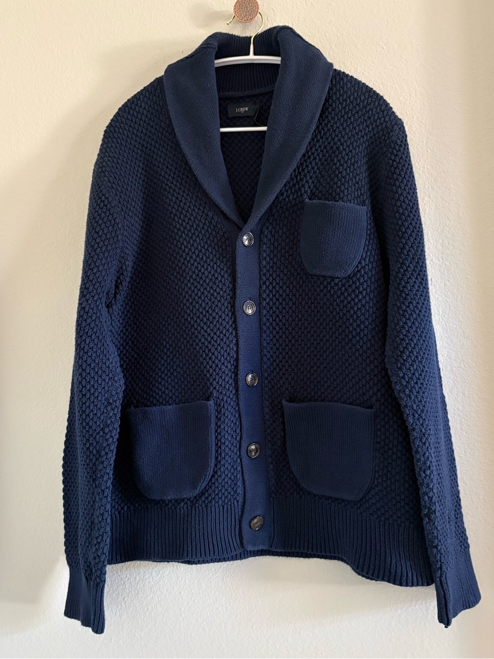 J. CREW Factory Shawl Collar Cotton Navy  Blue Cardigan  | Size Large